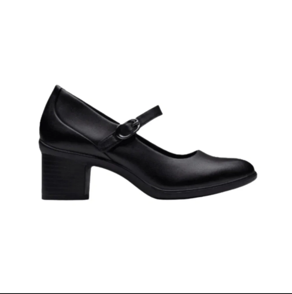 Clarks Women's Shaya Jane Black Leather Mary Jane Pump - 82996 Shoe Fit Wide